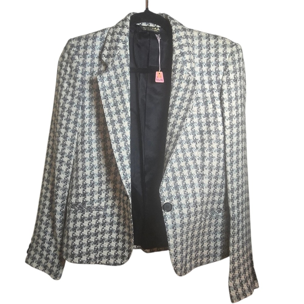 Raspini‎ Vintage Houndstooth Tweed Blazer London Paris Tailored USA 7/8 - Picture 3 of 8